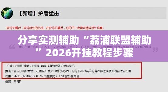 分享实测辅助“荔浦联盟辅助”2026开挂教程步骤