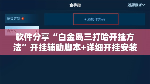 软件分享“白金岛三打哈开挂方法	”开挂辅助脚本+详细开挂安装教程