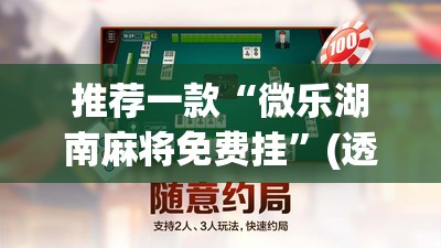 推荐一款“微乐湖南麻将免费挂	”(透视挂)辅助下载教程