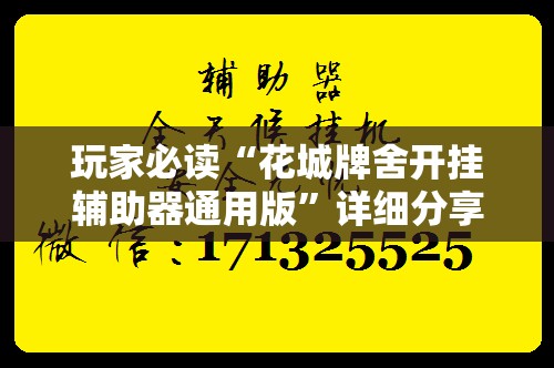 玩家必读“花城牌舍开挂辅助器通用版”详细分享装挂步骤