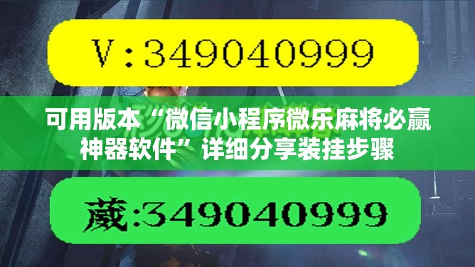可用版本“微信小程序微乐麻将必赢神器软件”详细分享装挂步骤